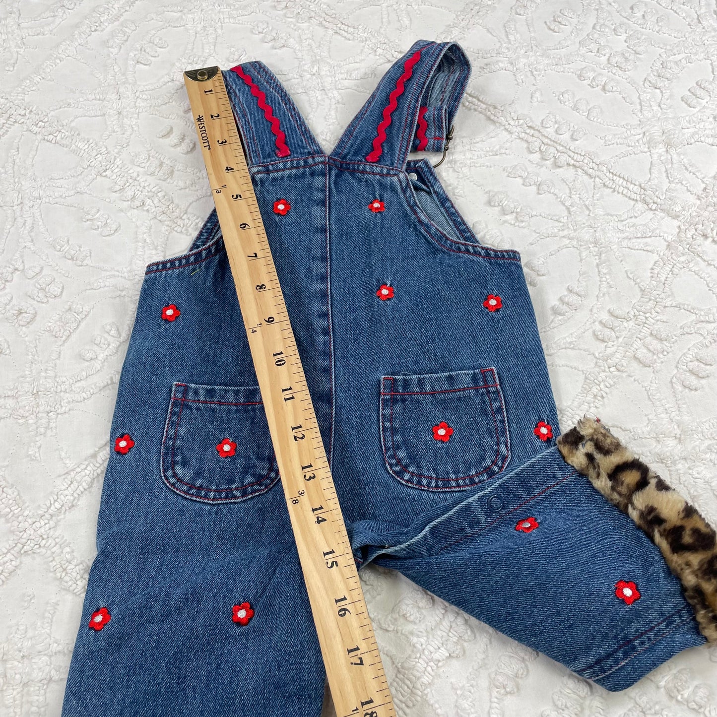 Y2K Cat Floral Denim Overalls - 6/9 Months