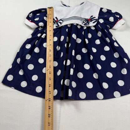 Vintage Navy Blue Polka Dot Dress - 3T