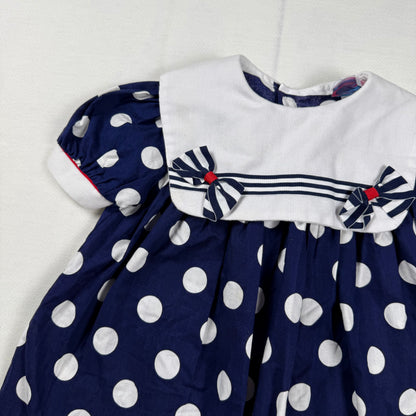 Vintage Navy Blue Polka Dot Dress - 3T
