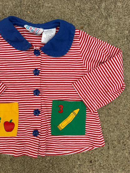 Vintage Small Steps Striped Apple School Collared Shirt - 24 Months