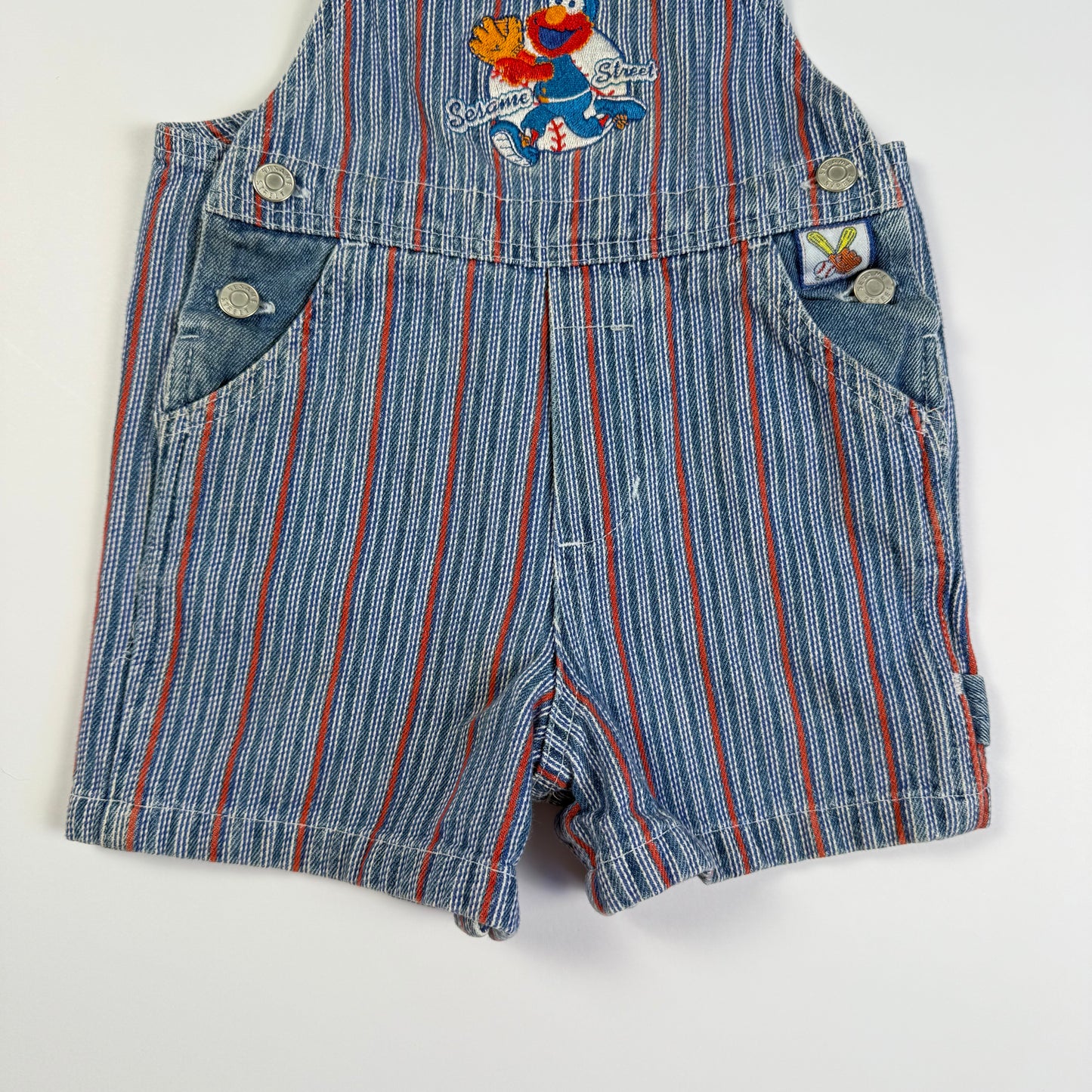 Vintage 1990's Elmo Baseball Striped Shortalls - 18 Months