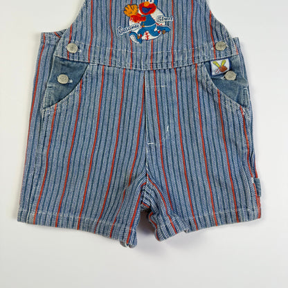 Vintage 1990's Elmo Baseball Striped Shortalls - 18 Months
