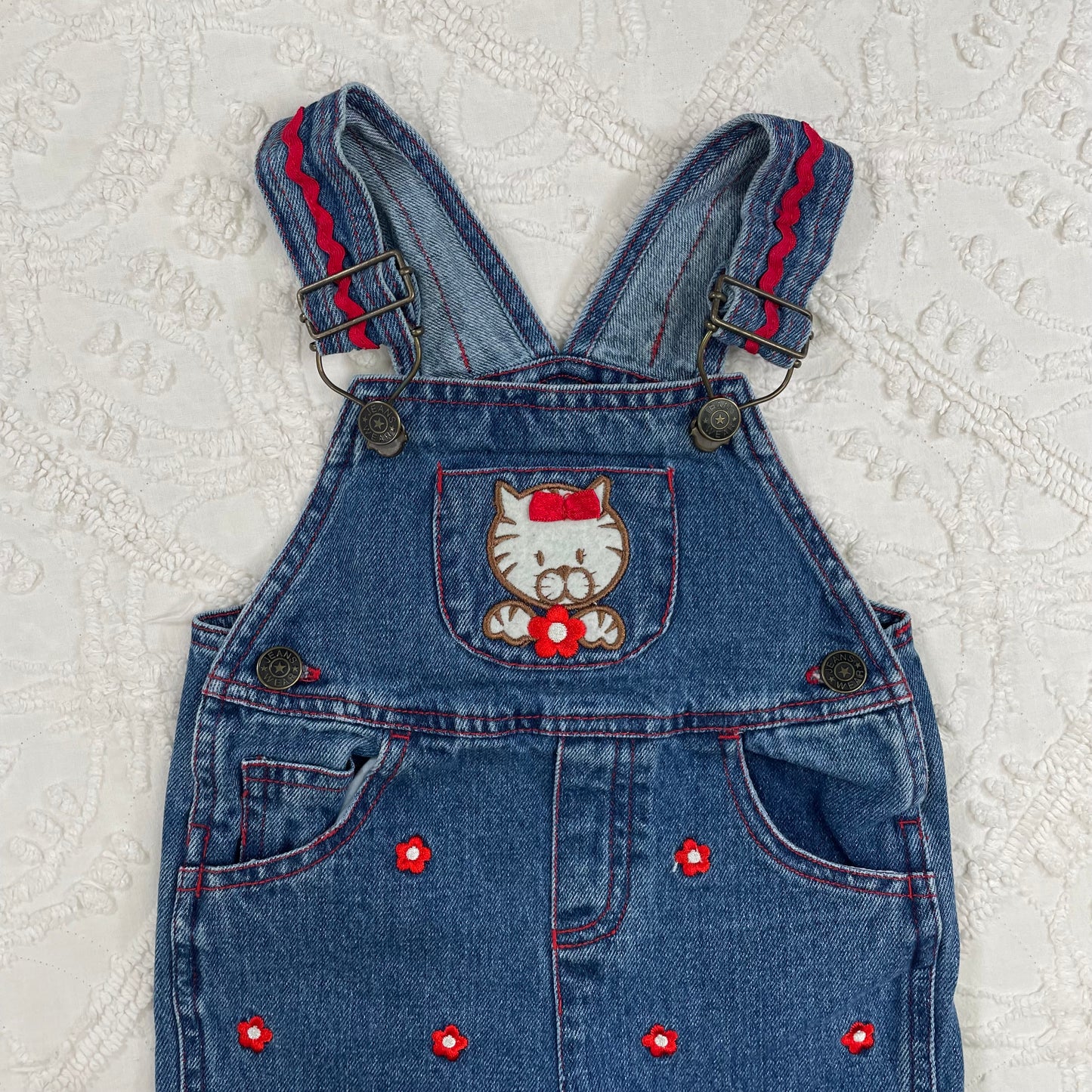 Y2K Cat Floral Denim Overalls - 6/9 Months