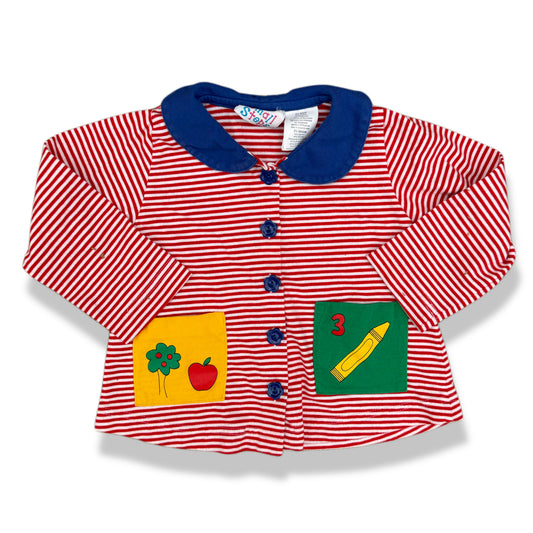 Vintage Small Steps Striped Apple School Collared Shirt - 24 Months