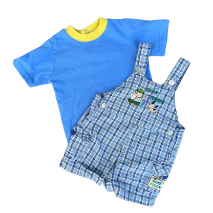Vintage Y2K Gone Fishing Plaid Romper and Shirt Set - 6/9 Months