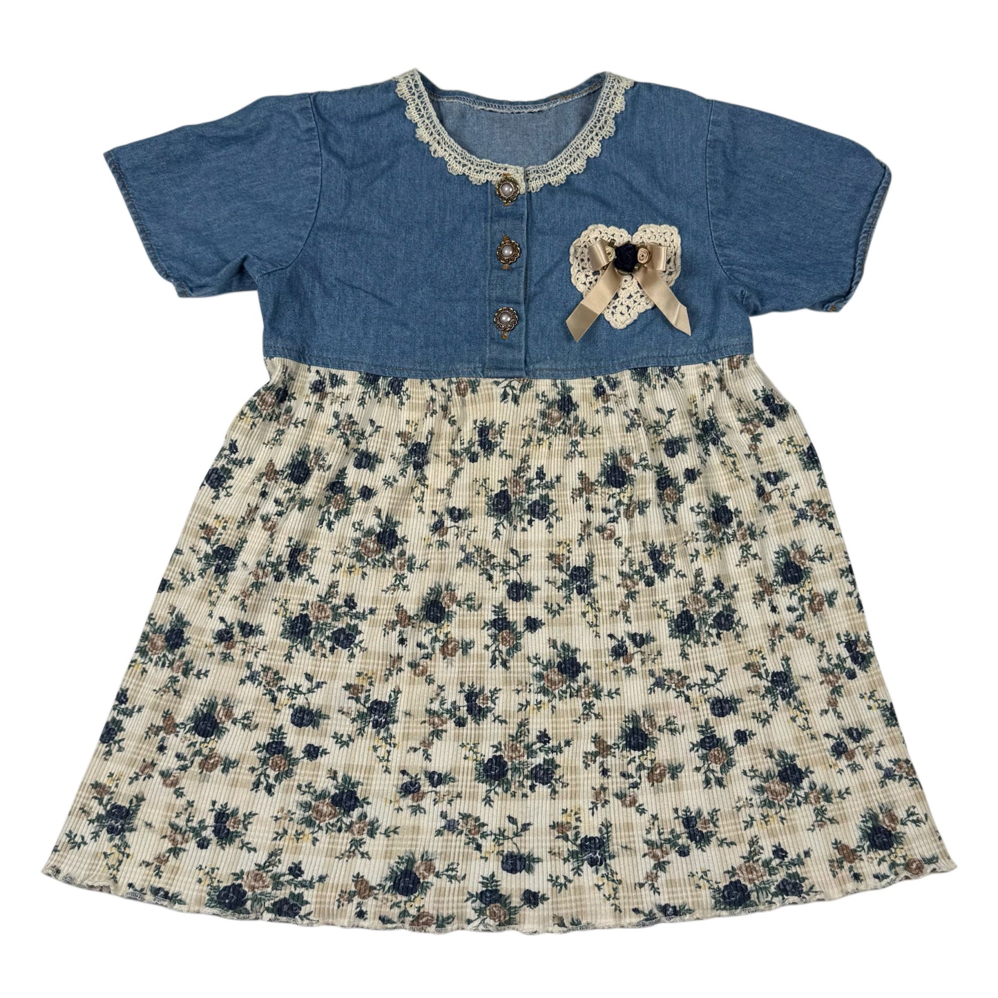 Vintage 1990's Floral Denim Dress - 5/6