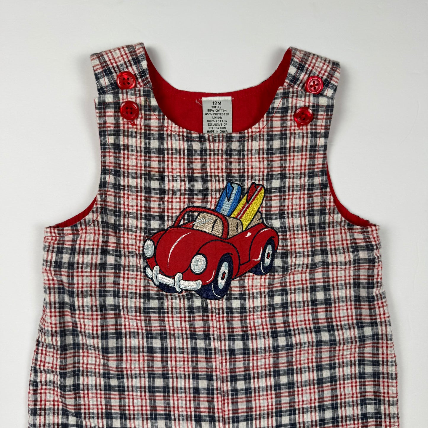 Vintage Y2K Gingham Surf Car Romper - 12 Months