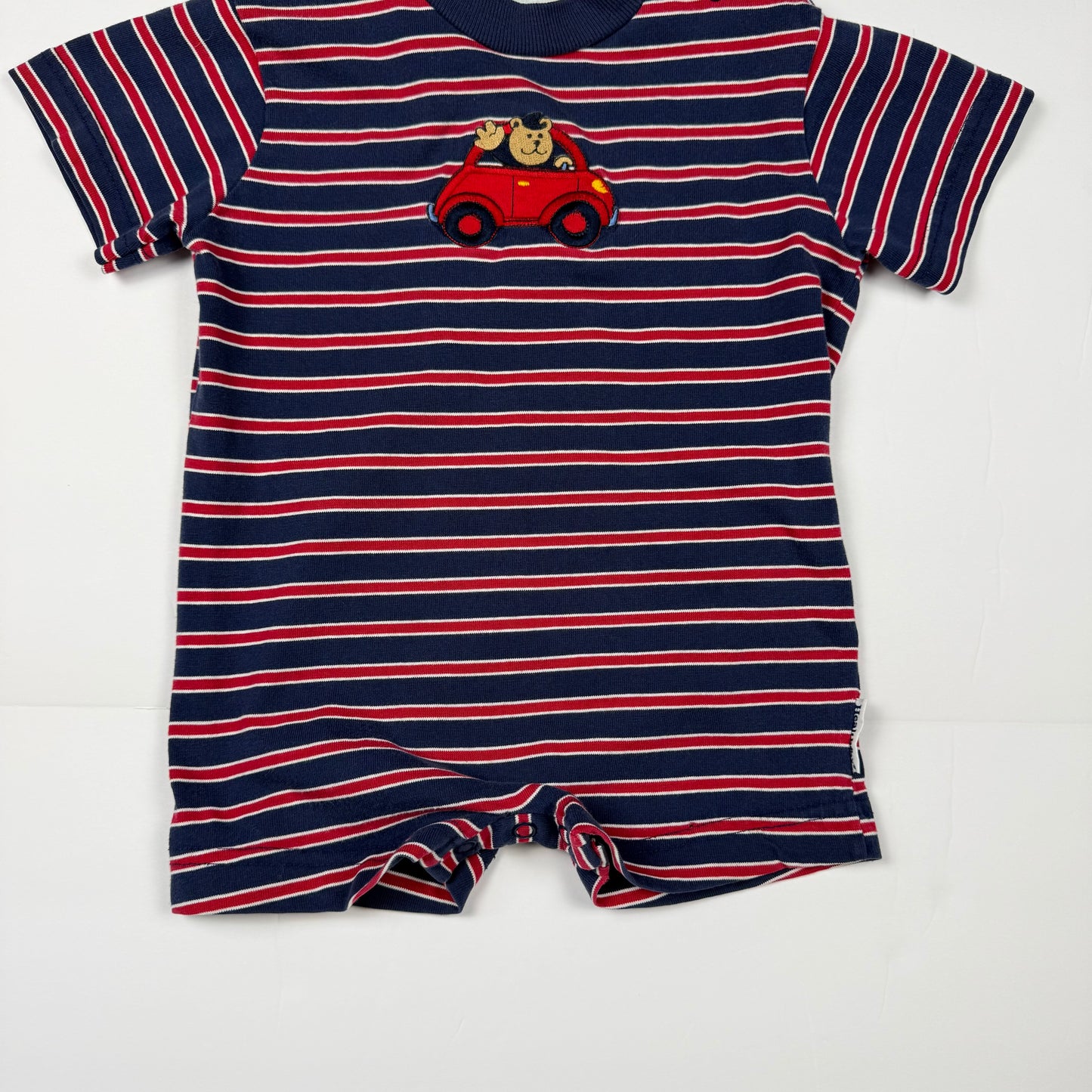 Vintage Y2K Striped Bear Car Romper - 24 Months