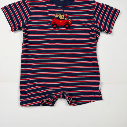 Vintage Y2K Striped Bear Car Romper - 24 Months