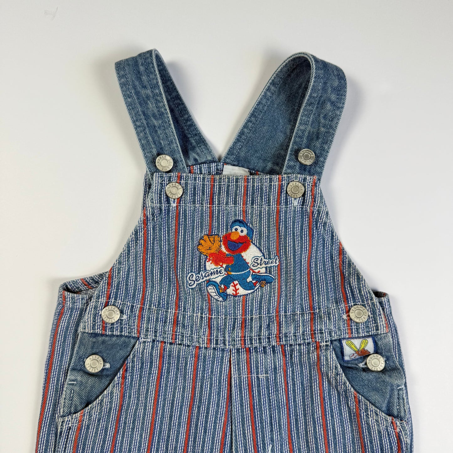 Vintage 1990's Elmo Baseball Striped Shortalls - 18 Months