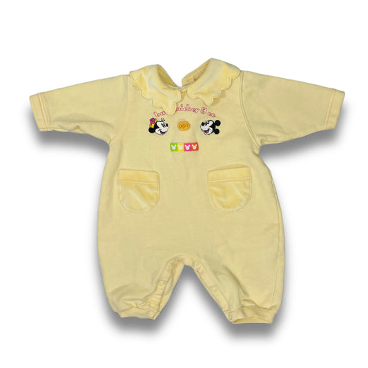 Vintage Mickey and Minnie Yellow Sweatshirt Romper - 6/9 Months