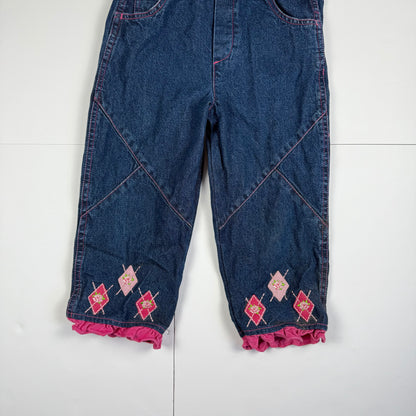Vintage Toddler Y2K Floral Denim Embroidered Overalls - 4T