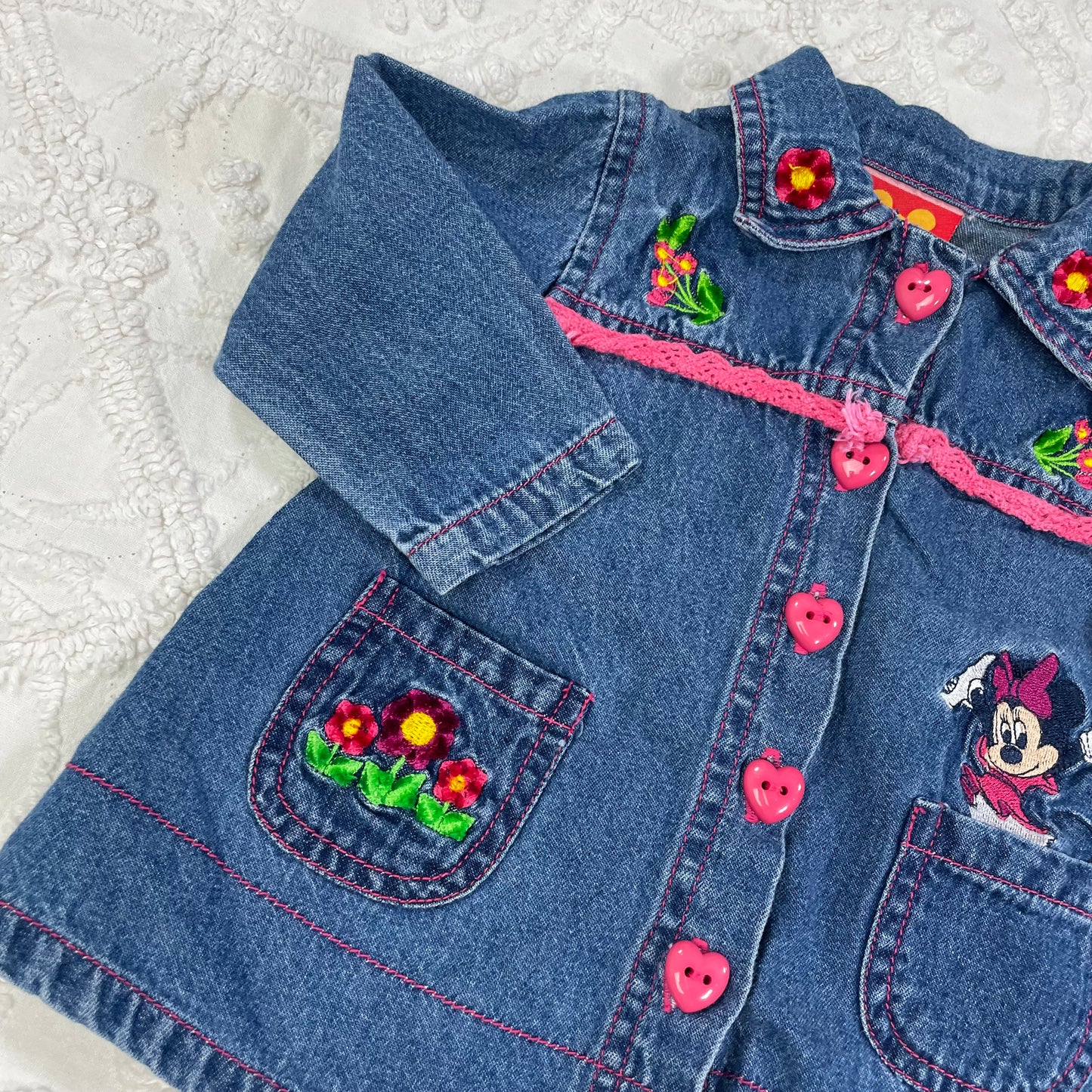 Y2K Minnie Mouse Denim Shirt and Leggings Set - 6/9 Months