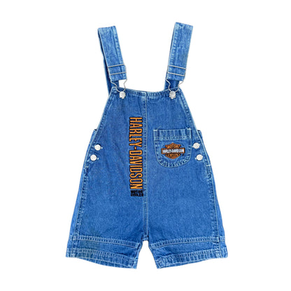 Vintage 1990's Harley Davidson Denim Short Overalls - 2T