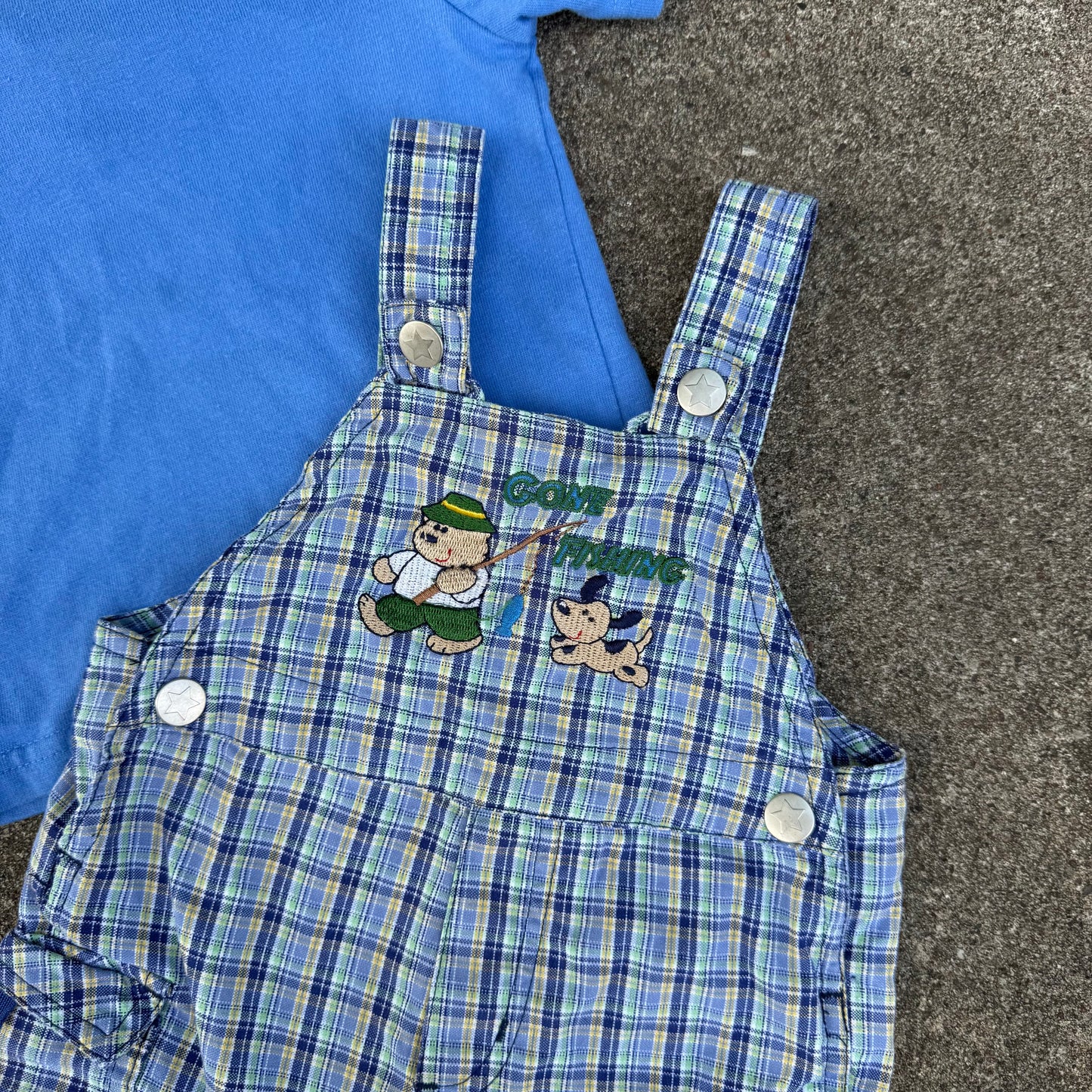 Vintage Y2K Gone Fishing Plaid Romper and Shirt Set - 6/9 Months