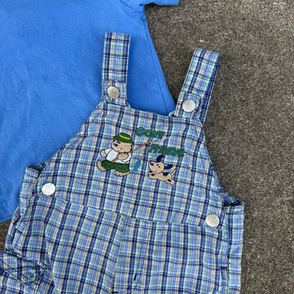 Vintage Y2K Gone Fishing Plaid Romper and Shirt Set - 6/9 Months