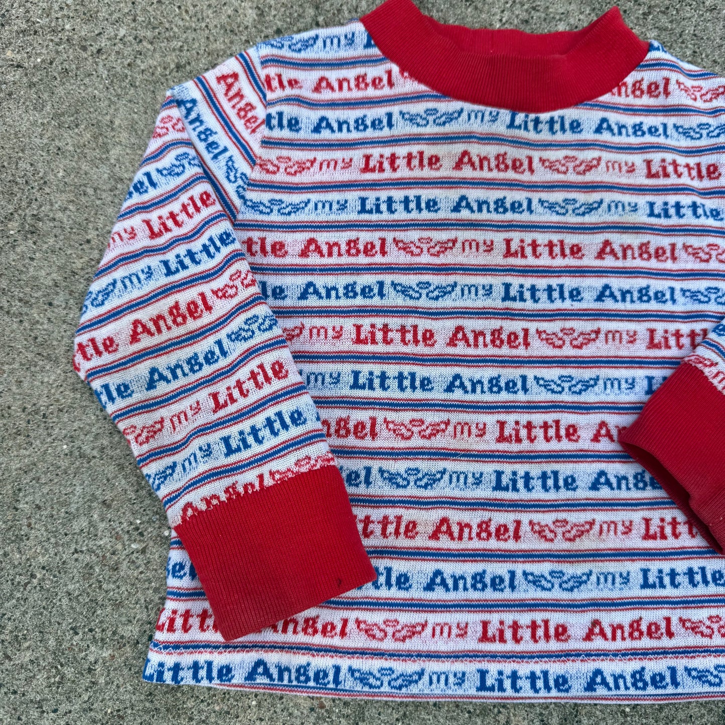 Vintage "My Little Angel" Spell Out AOP Mock Neck Shirt - 18/24 Months