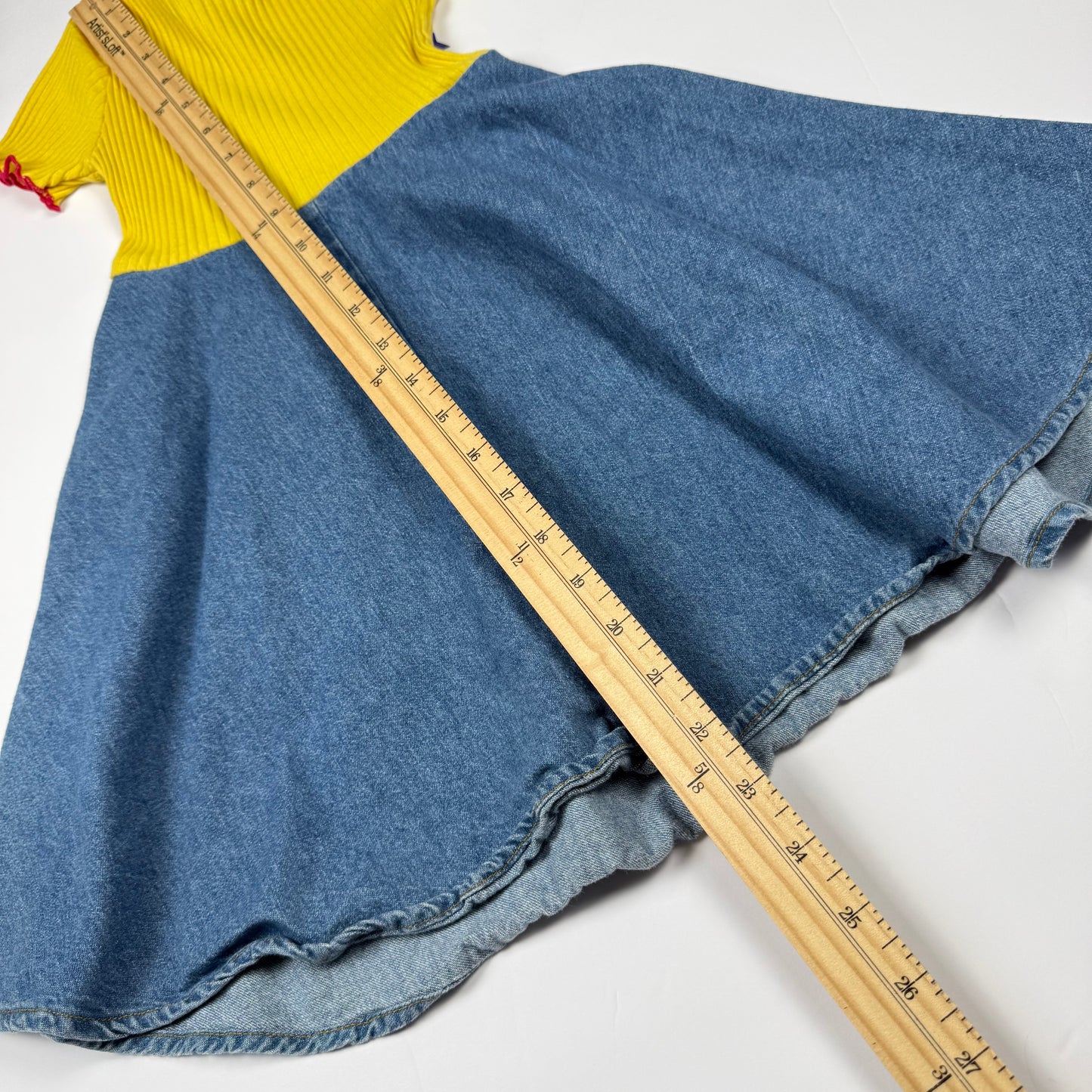 Vintage Flower Denim Ribbed Dress - 5T