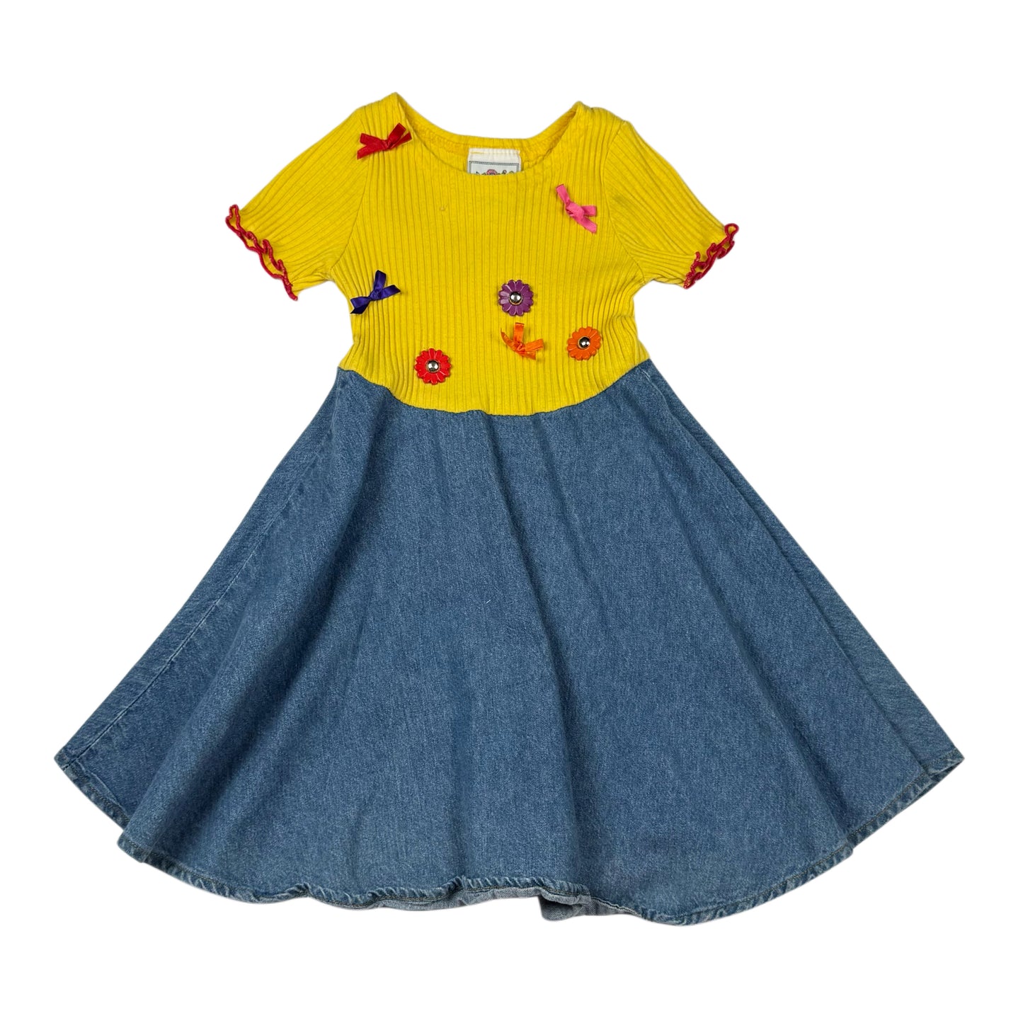 Vintage Flower Denim Ribbed Dress - 5T