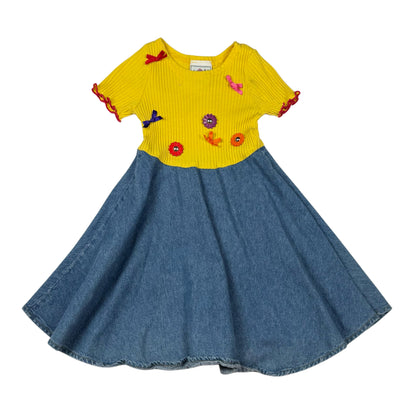 Vintage Flower Denim Ribbed Dress - 5T