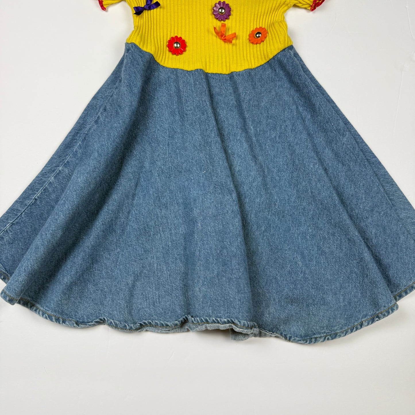 Vintage Flower Denim Ribbed Dress - 5T