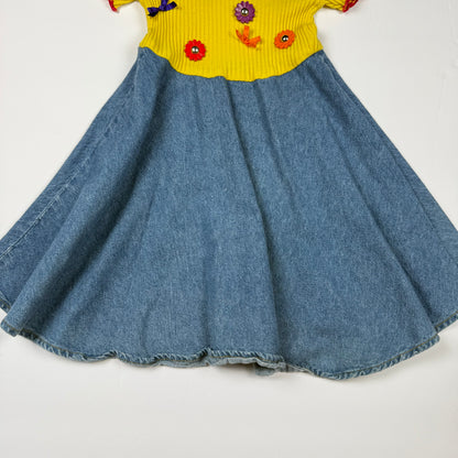 Vintage Flower Denim Ribbed Dress - 5T