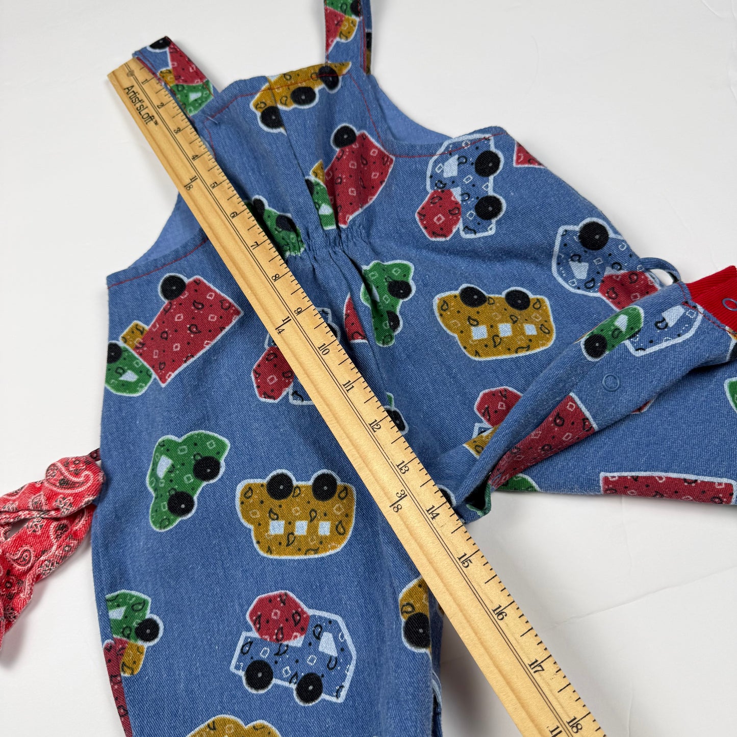 Vintage Denim Car AOP Romper - 6/9 Months