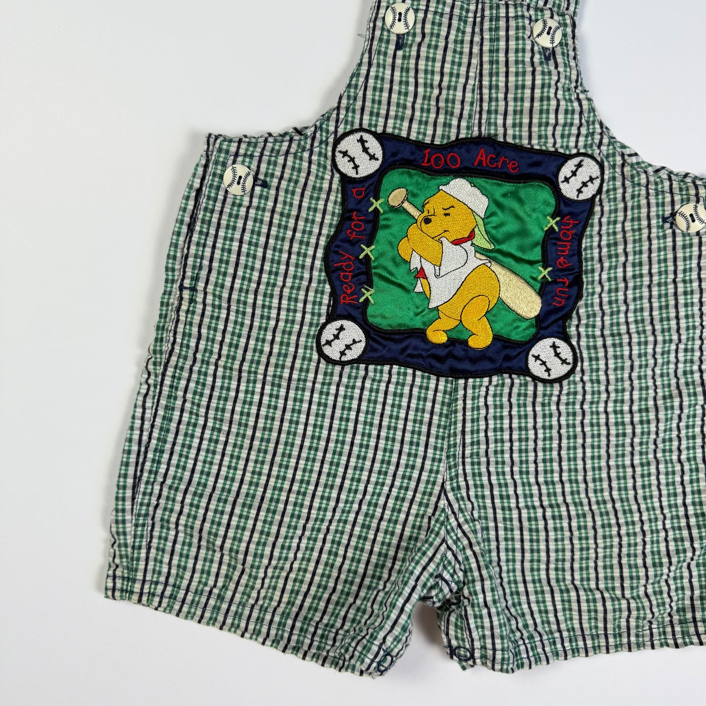 Vintage 1990's Winnie the Pooh Baseball Gingham Romper - 18 Months