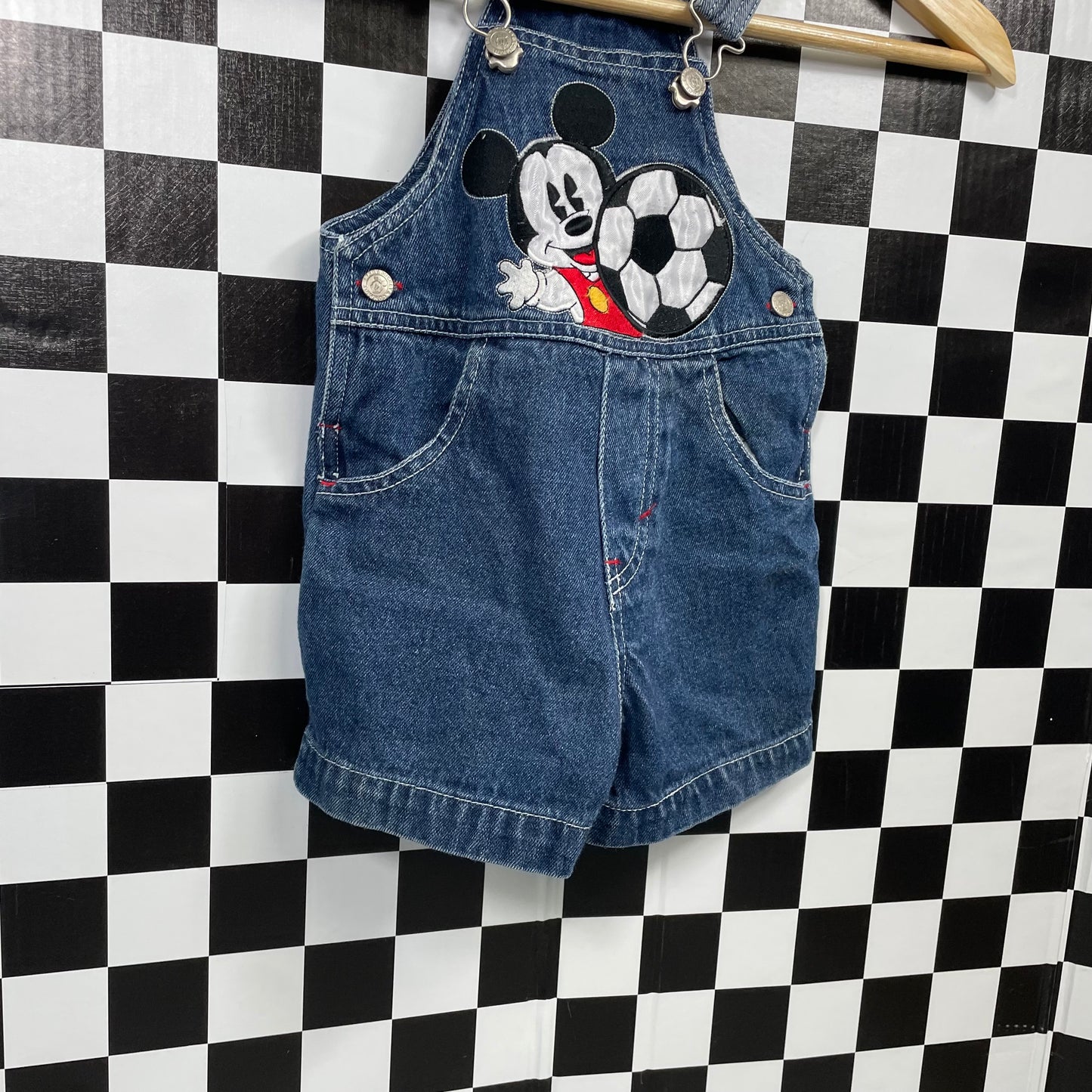 Y2K Mickey Soccer Denim Shortalls - 18 Months