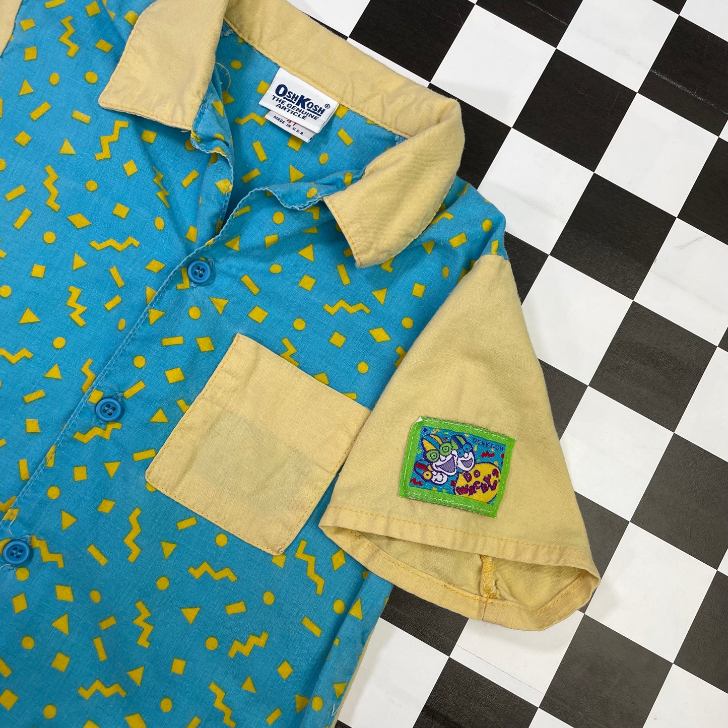 Vintage Oshkosh B'Gosh Funky Blue Yellow Button Down Shirt - 4T