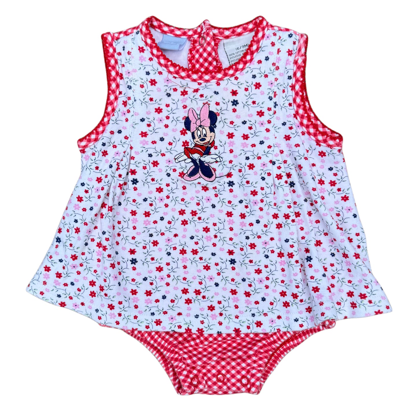 Vintage Y2K Minnie Mouse Floral Gingham Romper - 6/9 Months