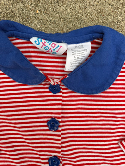Vintage Small Steps Striped Apple School Collared Shirt - 24 Months