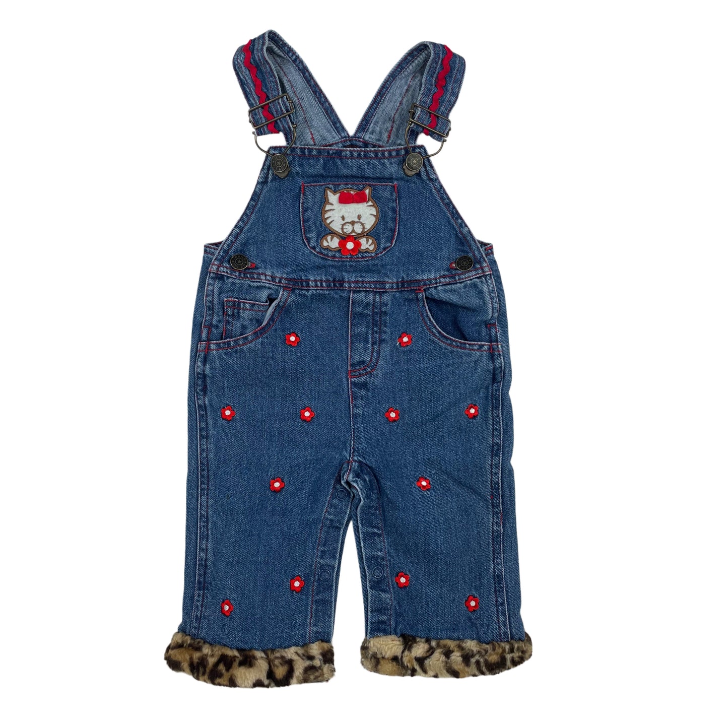 Y2K Cat Floral Denim Overalls - 6/9 Months