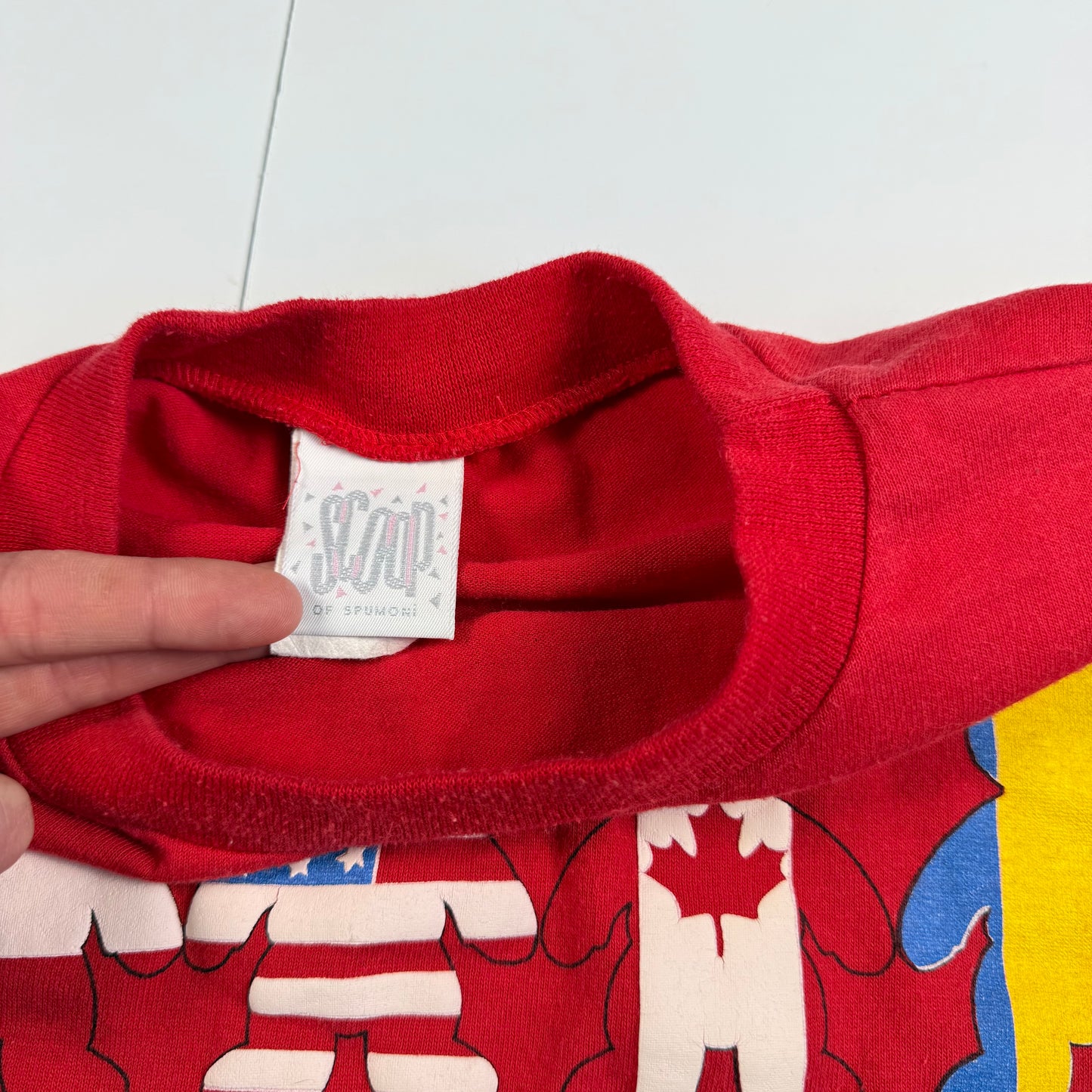 Vintage Spumoni Bear Flag Cropped Shirt - Youth Large