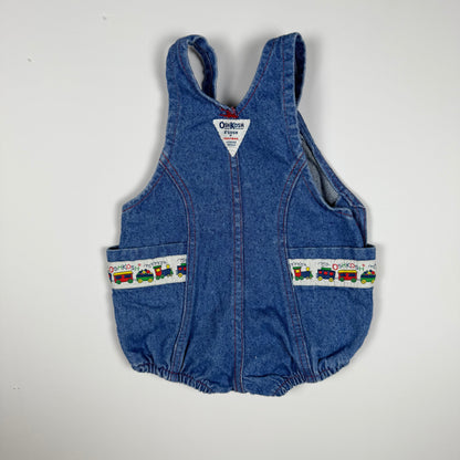 Vintage Oshkosh B'Gosh Train Denim Bubble Romper Overalls - 18 Months