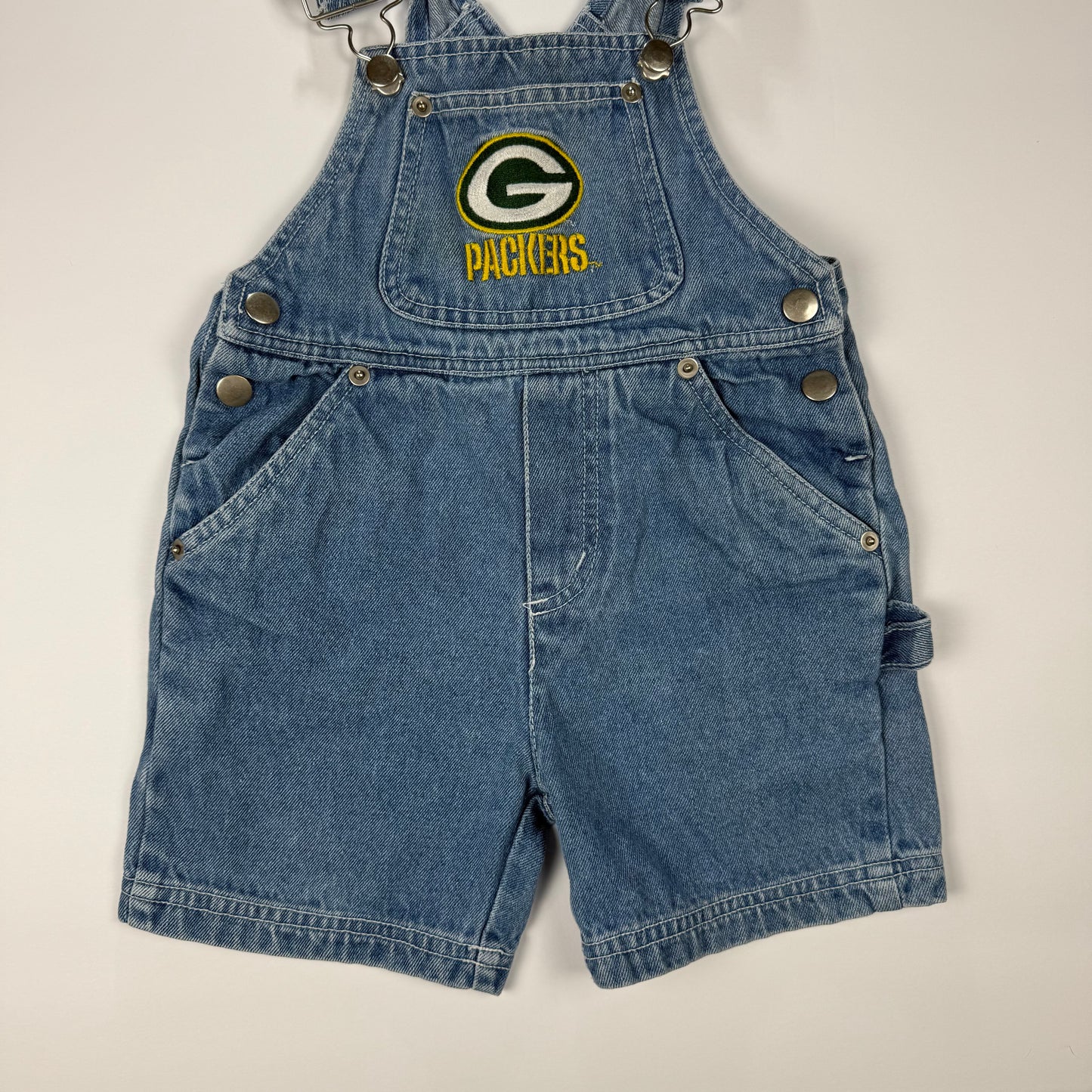 Vintage 1990's Green Bay Packers Denim Short Overalls - 2T