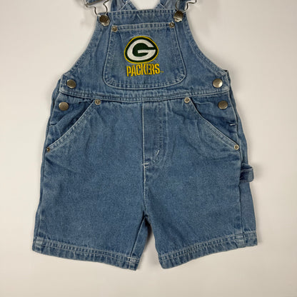 Vintage 1990's Green Bay Packers Denim Short Overalls - 2T
