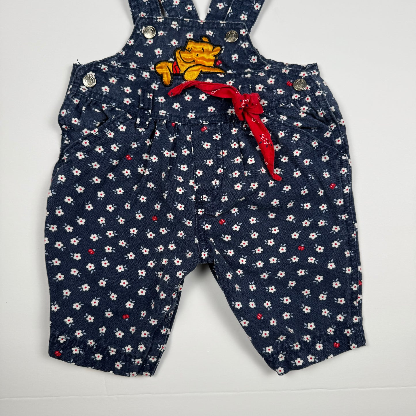 Vintage 1990's Winnie the Pooh Floral Romper Overalls - 3/6 Months